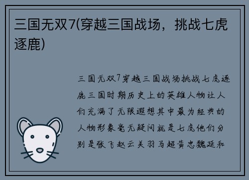 三国无双7(穿越三国战场，挑战七虎逐鹿)